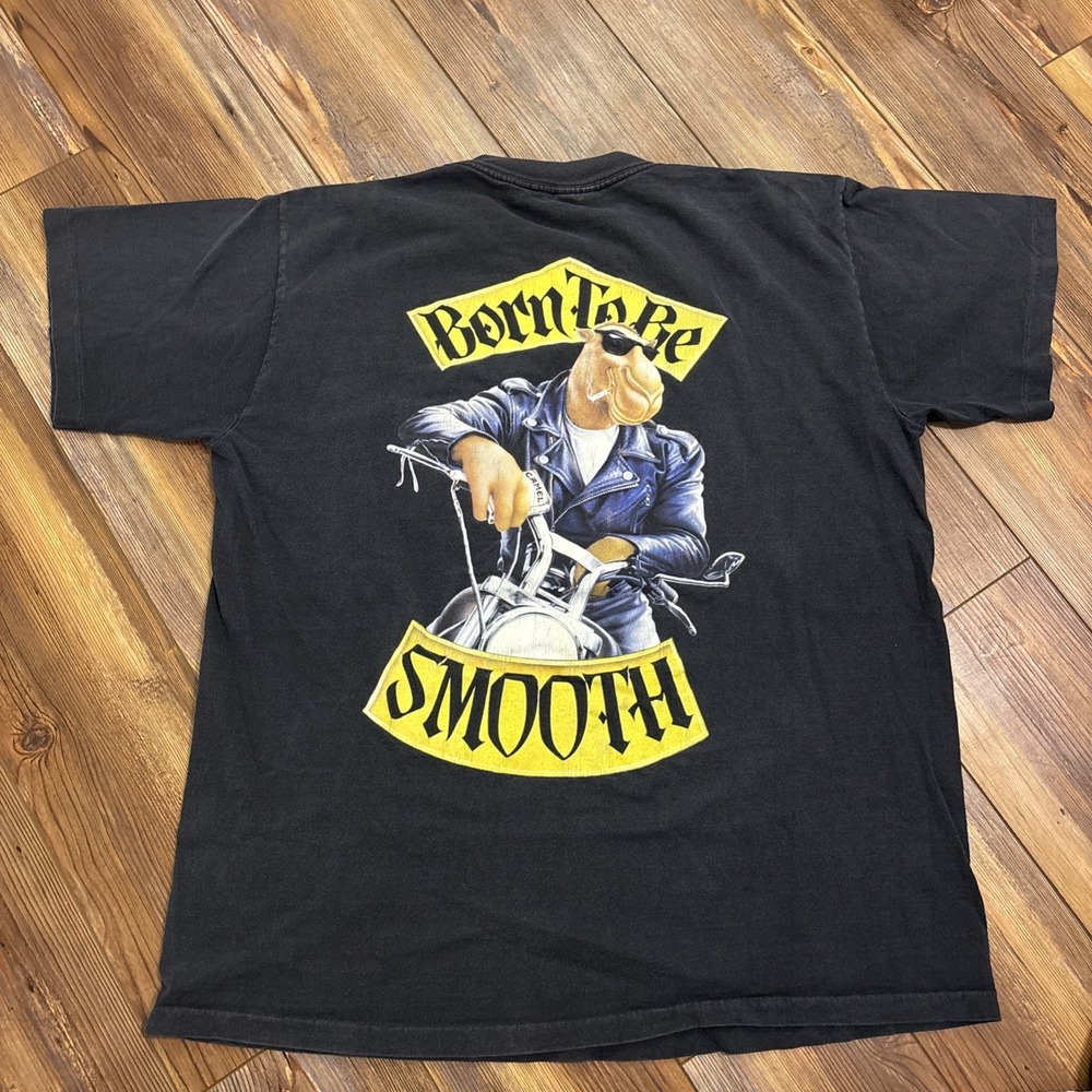 Vintage Camel Shirt Mens XL Black  92 Born To Be Smooth Graphic Biker 90s